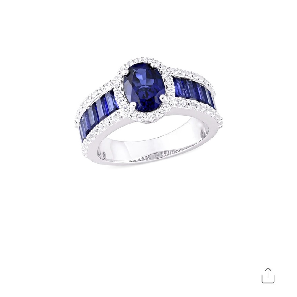 Rina Limor Silver 4.72 ct. tw. Gemstone Sapphire Halo Ring